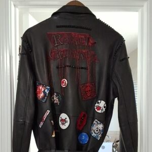 Authentic ROBERT GRAHAM Men's Black Leather Jacket with Patches